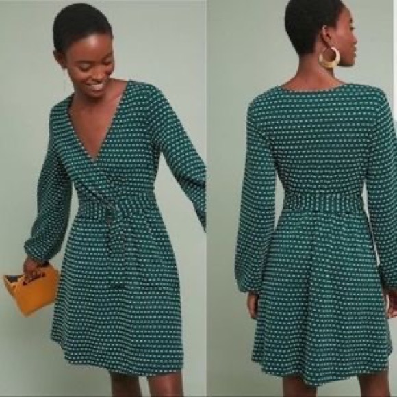 Anthropologie Dresses & Skirts - Anthropologie Maeve Malta green long sleeves belted dress